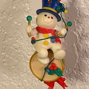 Snowman on Drum Christmas Holiday Tree Ornament Matrix Industries 4"